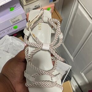 GUESS Women's Cream and Gold Rope Sandals
